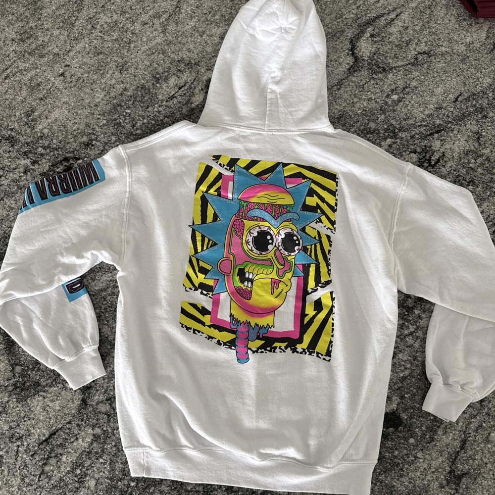 Rick‎ And Morty Hoodie Mens Medium White Adult Swim Wubba Lubba Dub Dub Graphic